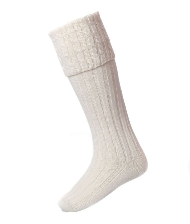Image 1 of Ecru Wool Blend Harris Full Length Mens Kilt Hose Highland Socks