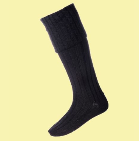 Image 0 of Black Wool Blend Harris Full Length Mens Kilt Hose Highland Socks