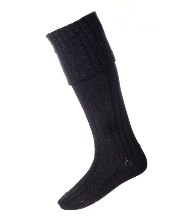 Image 1 of Black Wool Blend Harris Full Length Mens Kilt Hose Highland Socks