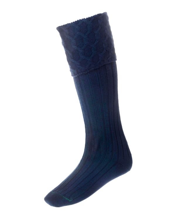 Image 1 of Navy Blue Wool Blend Lewis Full Length Mens Kilt Hose Highland Socks