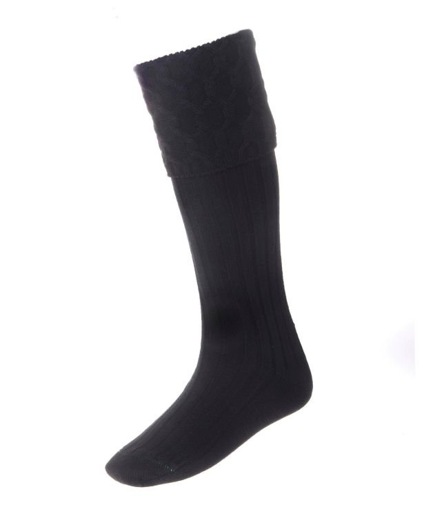 Image 1 of Black Wool Blend Lewis Full Length Mens Kilt Hose Highland Socks