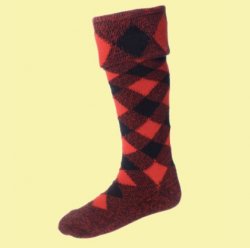Regimental Red Black Wool Diced Full Length Mens Kilt Hose Highland Socks