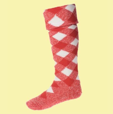 Image 0 of Regimental Red White Wool Diced Full Length Mens Kilt Hose Highland Socks