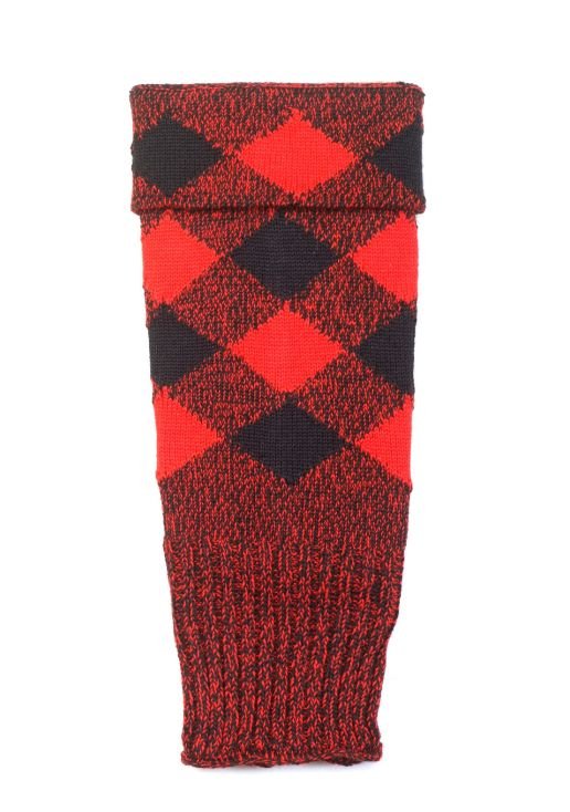 Image 1 of Regimental Red Black Wool Diced Mens Kilt Hose Top Highland Socks