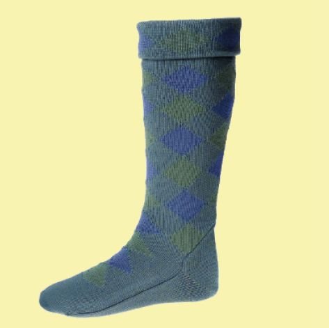 Image 0 of Ancient Blue Ancient Green Diced Wool Full Length Mens Kilt Hose Highland Socks