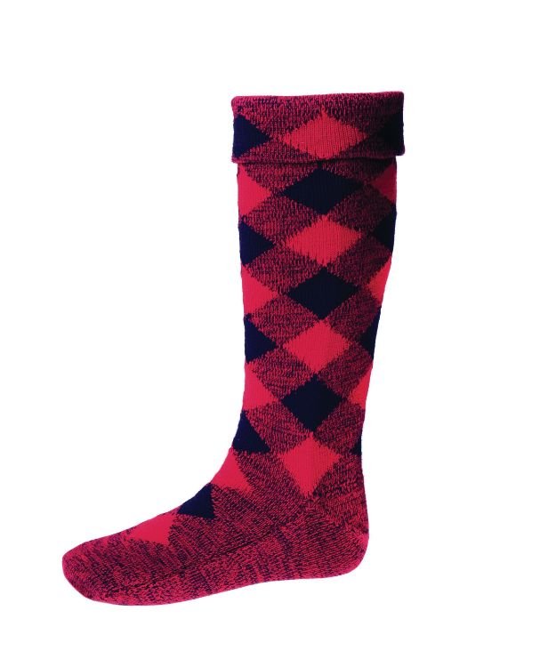 Image 1 of Tartan Red Navy Diced Wool Full Length Mens Kilt Hose Highland Socks