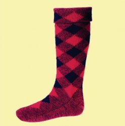 Tartan Red Navy Diced Wool Full Length Mens Kilt Hose Highland Socks