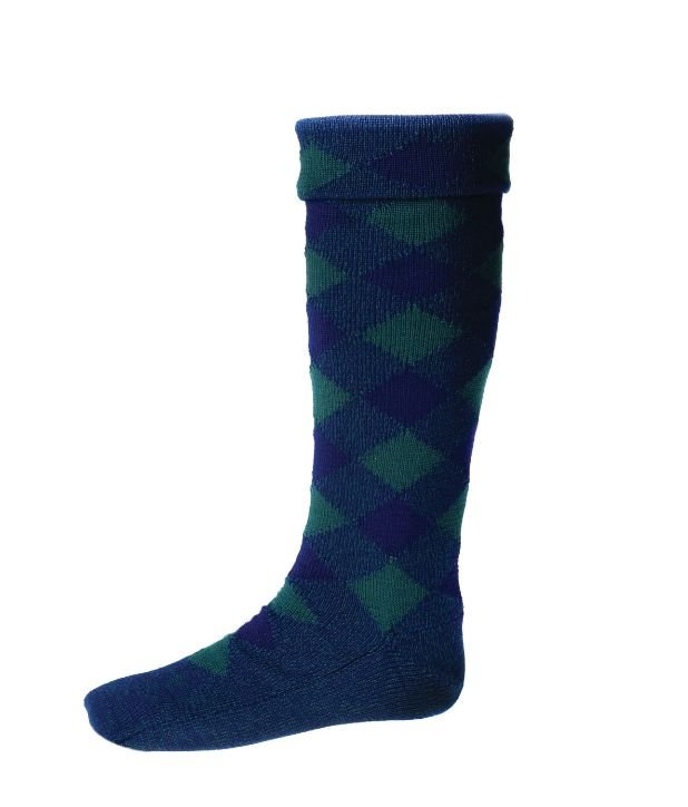 Image 1 of Navy Tartan Green Diced Wool Full Length Mens Kilt Hose Highland Socks