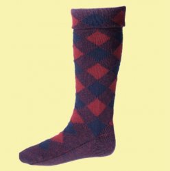 Navy And Burgundy Diced Wool Full Length Mens Kilt Hose Highland Socks