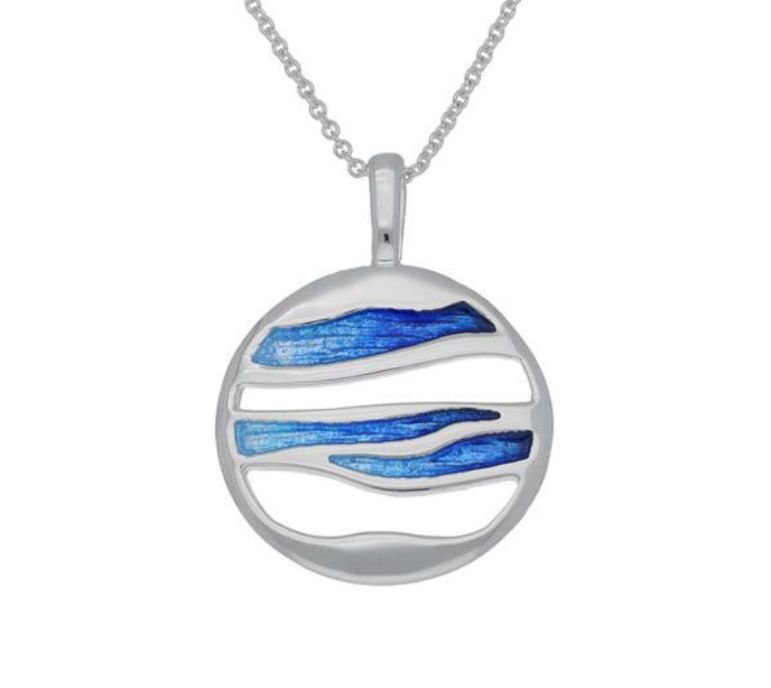 Image 1 of Oasis Enamel Orbit Round Sterling Silver Pendant