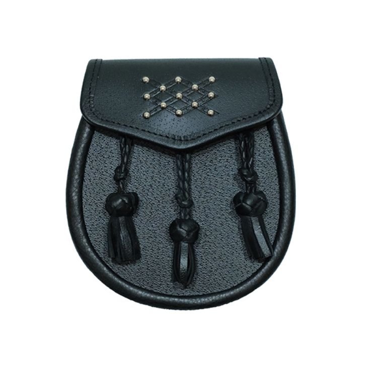 Image 1 of All Day Casual Embossed Studded Knotted Tassels Leather Mens Sporran 