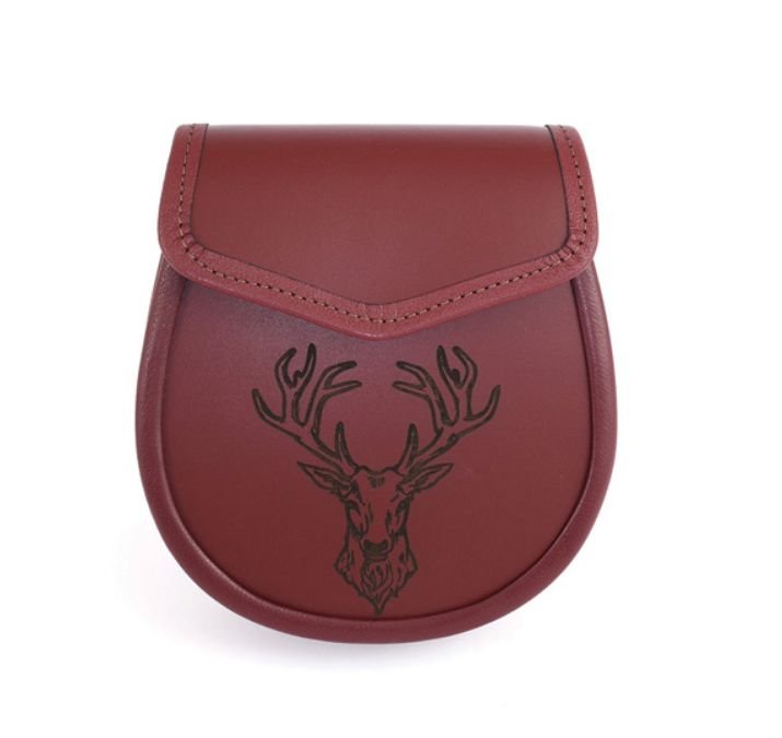 Image 1 of All Day Casual Informal Stag Head Etched Simple Leather Mens Sporran 