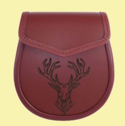 All Day Casual Informal Stag Head Etched Simple Leather Mens Sporran 