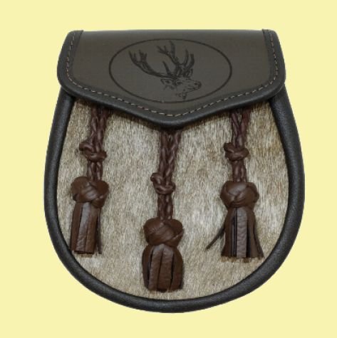 Image 0 of Stag Head Etched Knotted Tassels Semi-Formal Leather Mens Sporran 