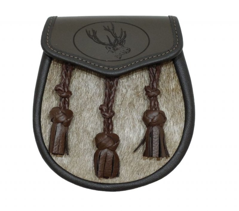 Image 1 of Stag Head Etched Knotted Tassels Semi-Formal Leather Mens Sporran 