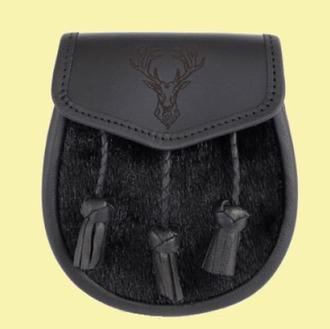 Image 0 of Stag Head Etched Pleated Tassels Semi-Formal Leather Mens Sporran 