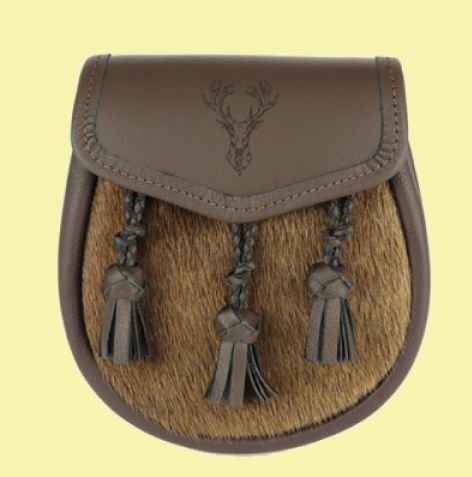 Image 0 of Stag Head Etched Knotted Pleated Tassels Semi-Formal Leather Mens Sporran 