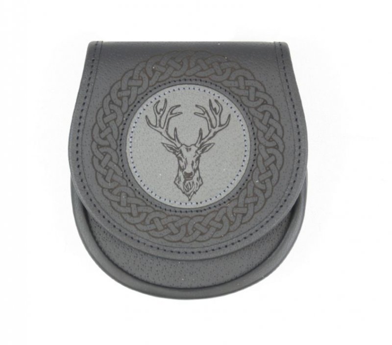 Image 1 of Jacobite Casual Stag Head Etched Belted Simple Leather Mens Sporran 