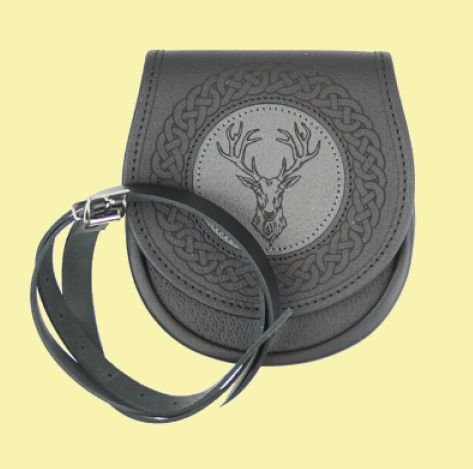 Image 2 of Jacobite Casual Stag Head Etched Belted Simple Leather Mens Sporran 