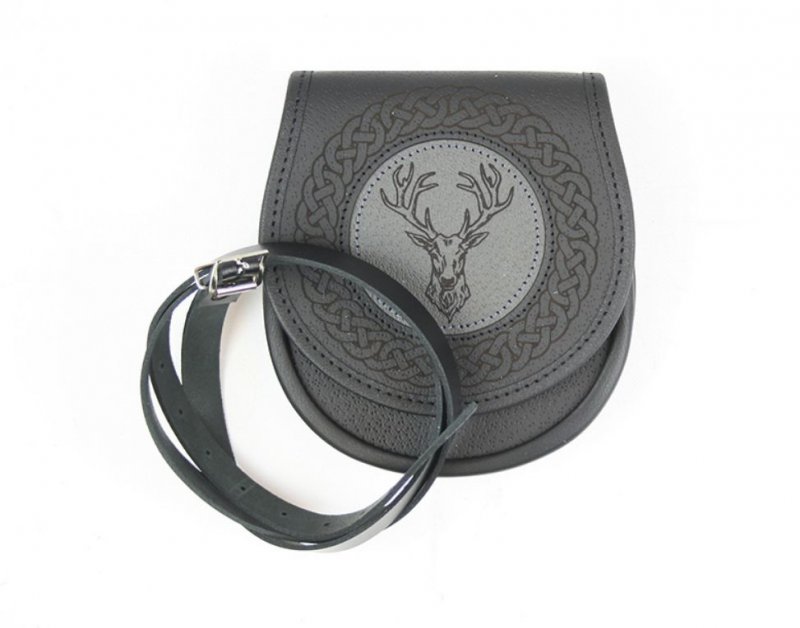 Image 3 of Jacobite Casual Stag Head Etched Belted Simple Leather Mens Sporran 