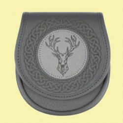Jacobite Casual Stag Head Etched Belted Simple Leather Mens Sporran 