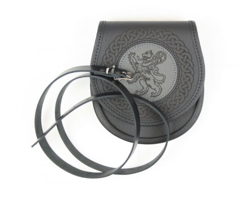 Image 3 of Jacobite Casual Lion Rampant Etched Belted Simple Leather Mens Sporran 