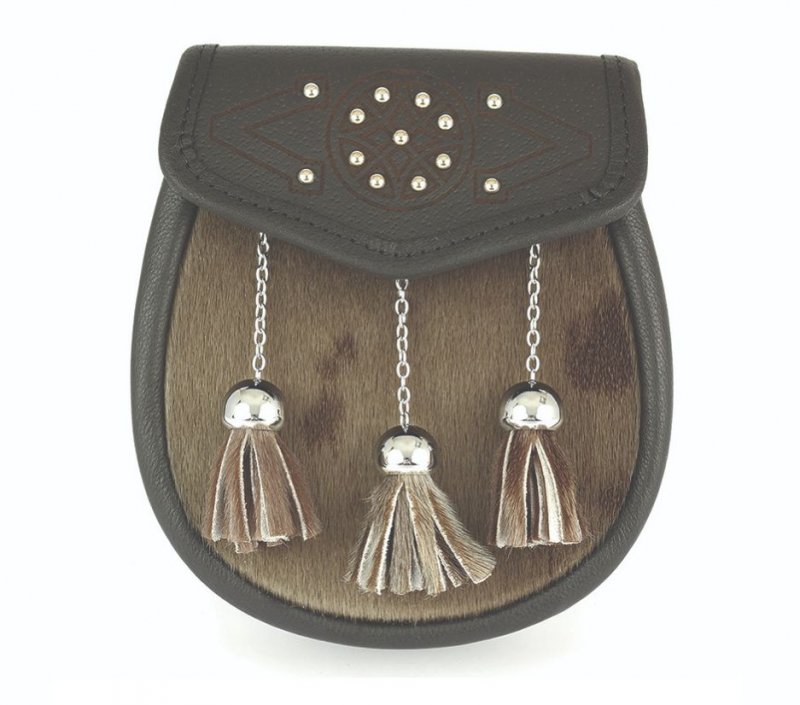 Image 1 of Sporting Celtic Studded Straight Ball Tassels Semi-Formal Leather Mens Sporran