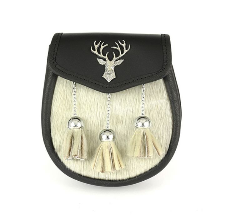 Image 1 of Sporting Stag Head Straight Chain Ball Tassels Semi-Formal Leather Mens Sporran 