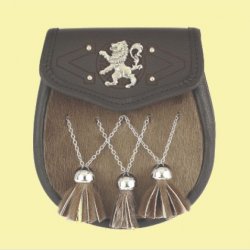Sporting Lion Rampant Criss-Cross Chain Tassels Semi-Formal Leather Mens Sporran