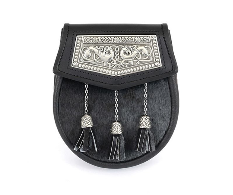 Image 1 of Zoomorphic Prince Charlie Plate Cone Tassels Semi-Formal Leather Mens Sporran 