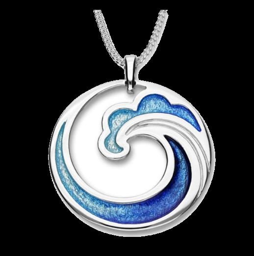 Image 0 of Oasis Enamel Wave Coastal Round Sterling Silver Pendant