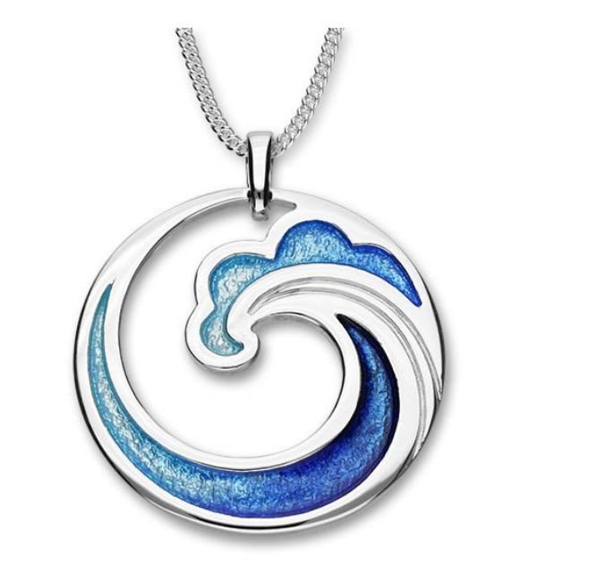 Image 1 of Oasis Enamel Wave Coastal Round Sterling Silver Pendant