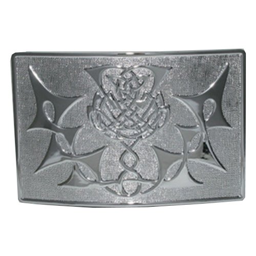 Image 1 of Highland Thistle Chrome Finish Mens Stylish Pewter Kilt Belt Buckle