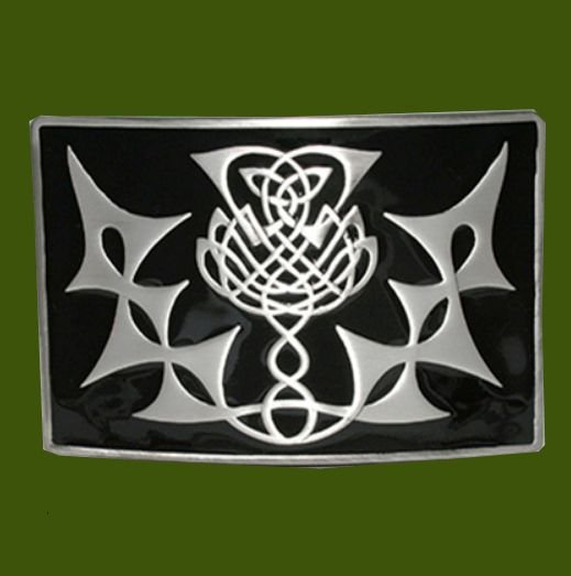 Image 0 of Highland Thistle Black Enamel Antique Mens Stylish Pewter Kilt Belt Buckle