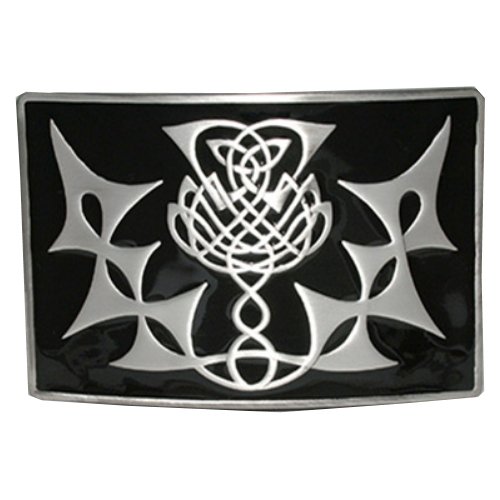 Image 1 of Highland Thistle Black Enamel Antique Mens Stylish Pewter Kilt Belt Buckle