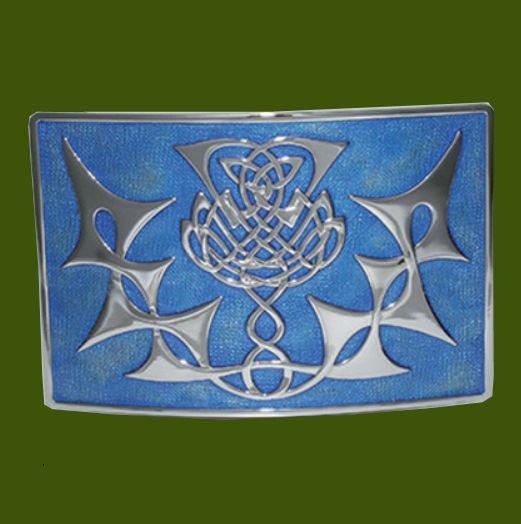 Image 0 of Highland Thistle Blue Enamel Chrome Mens Stylish Pewter Kilt Belt Buckle