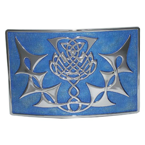 Image 1 of Highland Thistle Blue Enamel Chrome Mens Stylish Pewter Kilt Belt Buckle