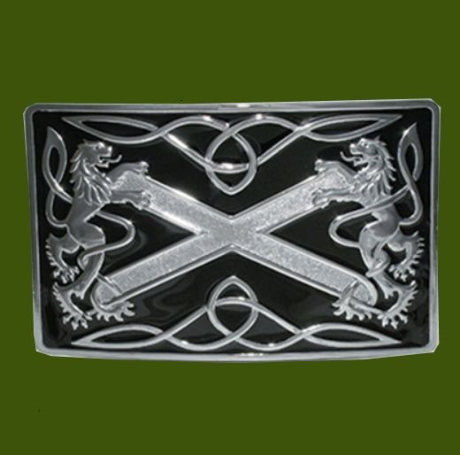 Image 0 of Highland Saltire Black Enamel Chrome Mens Stylish Pewter Kilt Belt Buckle