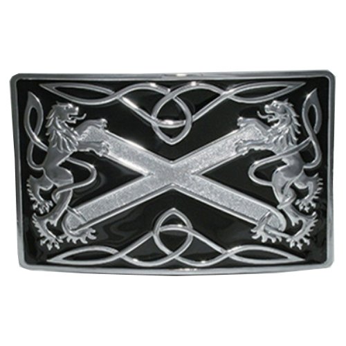 Image 1 of Highland Saltire Black Enamel Chrome Mens Stylish Pewter Kilt Belt Buckle