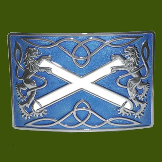 Image 0 of Highland Saltire Blue Enamel Chrome Mens Stylish Pewter Kilt Belt Buckle