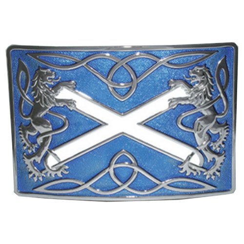 Image 1 of Highland Saltire Blue Enamel Chrome Mens Stylish Pewter Kilt Belt Buckle
