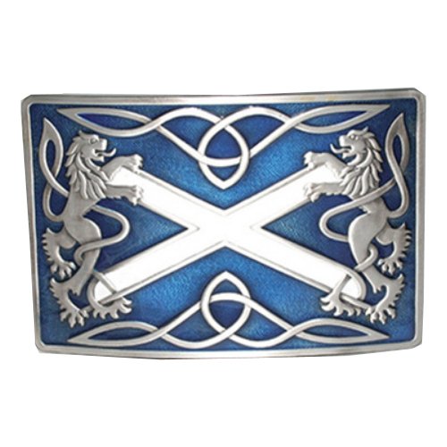 Image 1 of Highland Saltire Blue Enamel Antique Mens Stylish Pewter Kilt Belt Buckle
