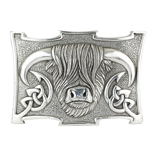 Image 1 of Highland Coo Polished Finish Mens Stylish Pewter Kilt Belt Buckle