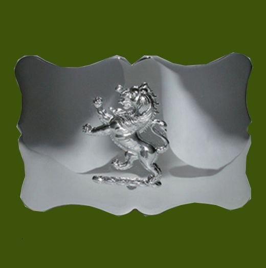 Image 0 of Lion Rampant Scalloped Chrome Finish Mens Stylish Pewter Kilt Belt Buckle