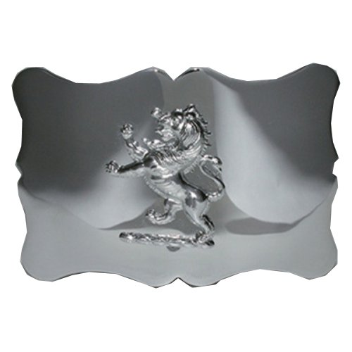 Image 1 of Lion Rampant Scalloped Chrome Finish Mens Stylish Pewter Kilt Belt Buckle