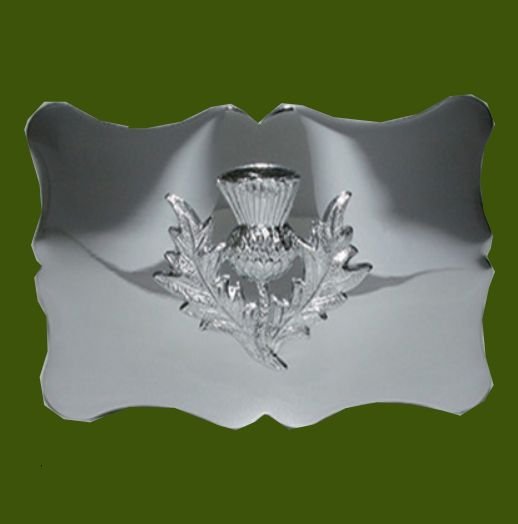 Image 0 of Scottish Thistle Scalloped Chrome Finish Mens Stylish Pewter Kilt Belt Buckle