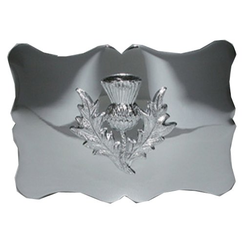 Image 1 of Scottish Thistle Scalloped Chrome Finish Mens Stylish Pewter Kilt Belt Buckle