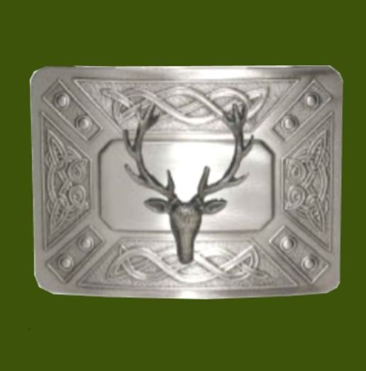 Image 0 of Celtic Dress Knotwork Proud Stag Antique Mens Stylish Pewter Kilt Belt Buckle