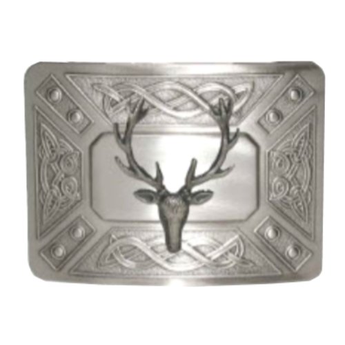 Image 1 of Celtic Dress Knotwork Proud Stag Antique Mens Stylish Pewter Kilt Belt Buckle