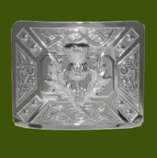 Image 0 of Celtic Dress Knotwork Thistle Chrome Mens Stylish Pewter Kilt Belt Buckle